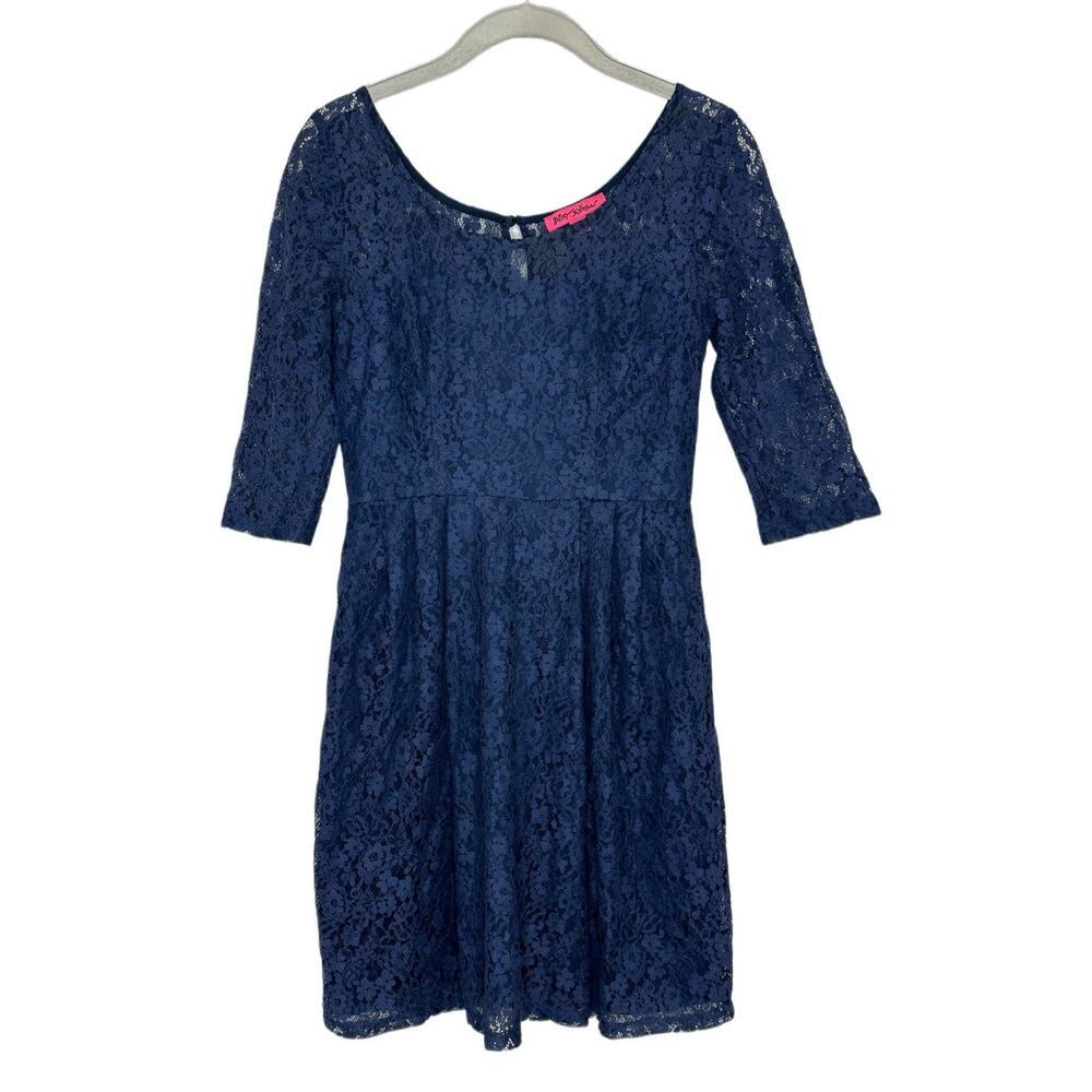 Betsey Johnson ~Blue Lace Illusion Yoke 3/4 Sleeve Party Dress Size 2